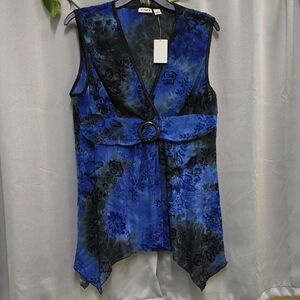 Chico's Black and Blue Floral Blouse